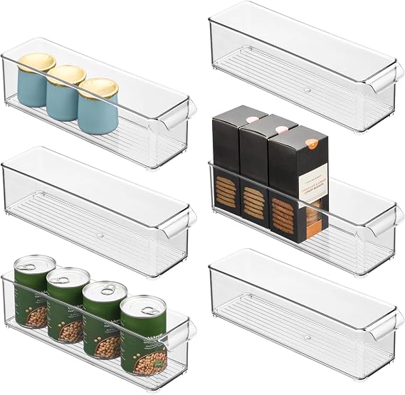 InterDesign iDesign Stackable Fridge or Freezer Storage Bin with Front Handle, Set of 6, Clear, Made in the USA