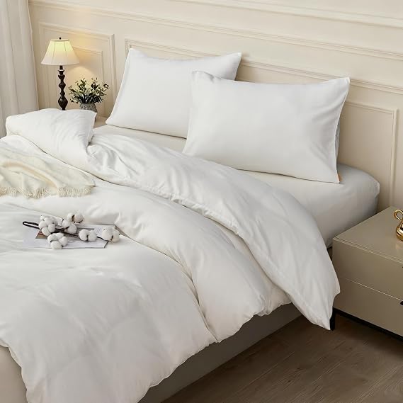 SAPHREAS White Duvet Cover Set 100% Cotton King Size 3Pcs 8 Corner Ties Simple style Plain Bedding Soft Comforter Cover Set 1 Duvet Cover with Zipper 2 Pillow Shams, Comforter Not Included