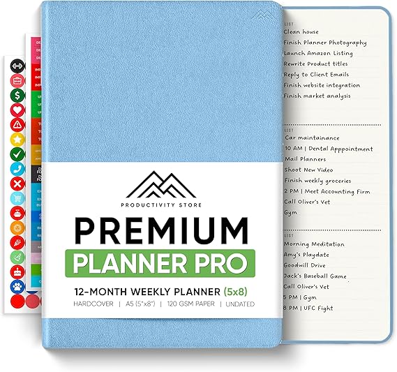 Productivity Store Planner PRO - Best Goal & Productivity Planner | 1 Year Undated Planner For Men & Women | Daily Planner & Weekly Planner | Blue