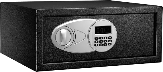 Amazon Basics Black Steel Home Security Safe with Digital Keypad Lock - Cash Jewellery ID Card Document Box 20L 43cm W x 37cm D x 18cm H