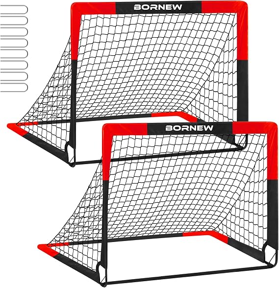 Bornew サッカーゴール 2個パック - 裏庭&屋内サッカーゴール 子供用 7×5 / 6×4 / 4×3フィート ポータブル ポップアップ サッカーネット ユース&大人用 アウトドアゲーム サッカートレーニング用品 対象年齢3~16歳 ギフト