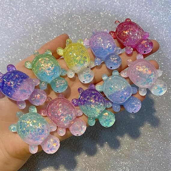 10-Piece Turtle Decoration Set, Luminous Crystal Turtle Figurine with Shimmer, Fluorescent Turtle Ornaments, Turtle Decoration, Luminous Glow in the Dark Table Decoration
