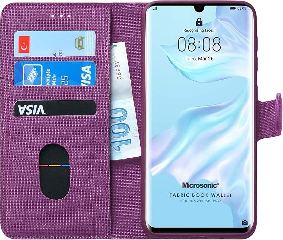 Microsonic Huawei P30 Pro için Kılıf Fabric Book Wallet Mor [P30 Pro ile Uyumlu Kılıf - Mor]