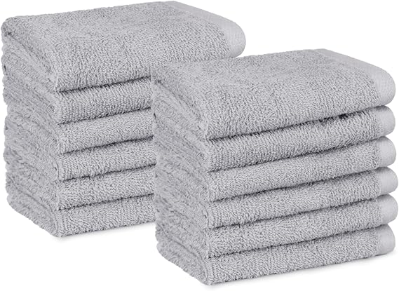 Amazon Basics 100% Cotton Absorbent Bath Towel Set 30 x 30 cm, Grey, Pack of 12