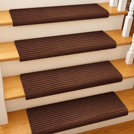 15 PCS Self-Adhesive Stair Treads for Carpet Steps - Non-Slip Stair Mats, Fabric Reusable Anti-Slip Stair Pads for Home Pets & Elders (Brown, 60x23cm)