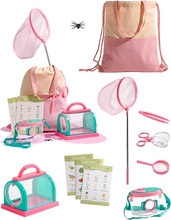 ROBOTIME 8-Piece Bug Catcher & Outdoor Explorer Kit for Kids 3+, Pink