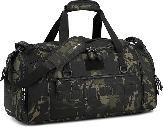 Tactical Gym Bag for Men 45L Camo Duffel Bag for Travel with Shoe & Laptop Compartment Medium Sports Holdall Duffle Bag for Military Fitness Training Workout
