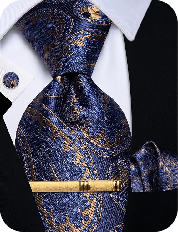YourTies Silk Ties for Men Plaid Paisley Floral Necktie Pocket Square Set