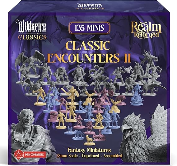 Classic Encounters II - 135 Monsters & Encounters for DND Miniatures Bulk & Dungeons Dragons | 28mm Unpainted DND Minis | D&D Figures Miniatures for RPG Tabletop Gaming | Pathfinder I Realm Reforged