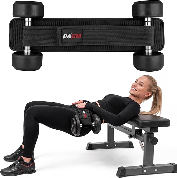 DAGM Hip Thrust Belt, Secure Glute Trainer with Non-Slip Extra Padding That Protects Your Hips - Ideal for Gym & Home Workouts - Use with Heavy Duty Kettlebells, Dumbbells, Plates Hold up to 500 lbs