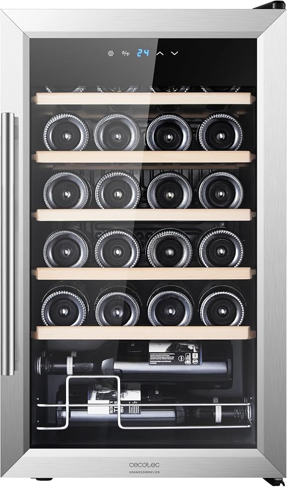 Cecotec Wine Cooler – 24 Bottles Bolero GrandSommelier 2450 Stainless Steel Compressor, Adjustable Temperature 5-18ºC, High Performance, Quiet Operation and Vibration Free [Energy Class G]