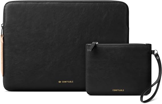 Comfyable 33/33.8/14 inç MacBook Pro ve MacBook Air, Mac Seyahat Kılıfı, İnce PU Deri Dizüstü Bilgisayar Kılıfı M4/M3/M2/M1 2024-2021, Siyah