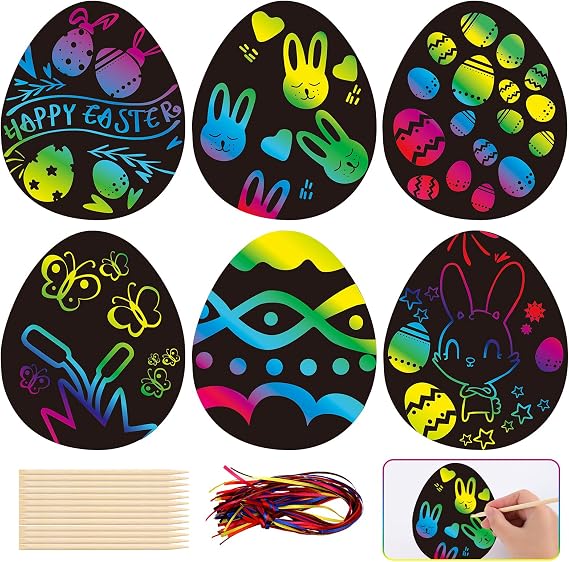30 Pcs Easter Scratch Art Egg Decorations Papers Crafts for Kids