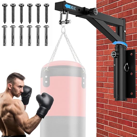 Punch Bag Bracket – Adjustable Boxing Bag Wall Stand with 360° Silent Rotation, Heavy-Duty Durability Compatible with Sandbags, Speed Bags, MMA Bags for Home Gym Use