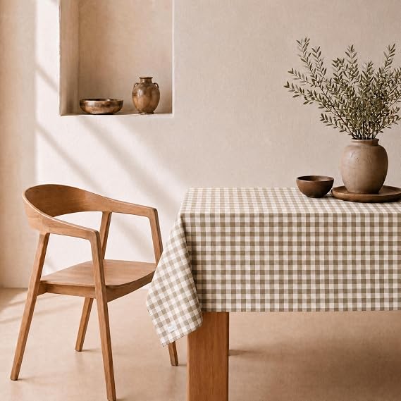 svet Stain-Resistant Tablecloth, Extra Soft Fabric, Rectangular Table, Waterproof Cotton, 100 x 140 cm (Vichy Beige)