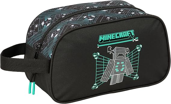 MINECRAFT SCREEN - Medium Children's School Toiletry Bag with Handle, Children's Toiletry Bag, Adaptable to Cart, Easy Cleaning, Comfortable and Versatile, Quality and Resistance, 26 x 12 x 15 cm