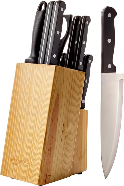 Amazon Basics Kitchen Knives and Stand Set (14 Pieces), Black