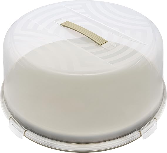 BranQ Home Essential Joy Round Cake Container with Tall Lid and Carrying Handle, BPA-Free Plastic (PP), Sage/Clear, 334 x 156 mm