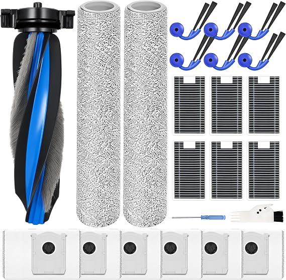T90 PRO Omni Accessories Kit for ECOVACS DEEBOT T90 PRO Omni/T90 Omni/X12 PRO Omni,23 Pcs Replacement Parts for ECOVACS T90 PRO Omni: 1 Main Brush, 2 Roller Mop, 5 Dust Bag, 6 Filter, 6 Side Brush