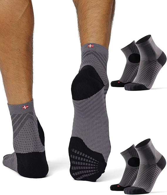 DANISH ENDURANCE Running Socks, Non Slip Sports Socks for Hiking, Trail Running, Workout with Silicone Grips, Moisture Wicking, for Men & Women, 2 Pack
