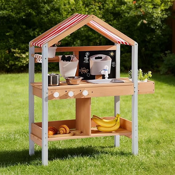 ROBOTIME Mud Kitchen with Canopy and Removable Planting Box, Ages 3+