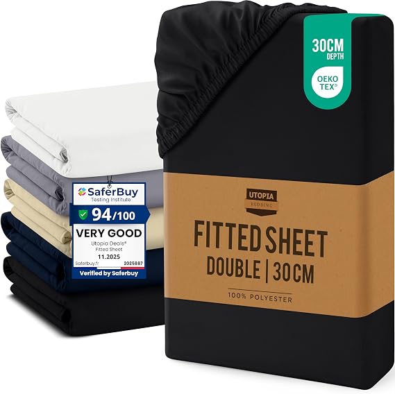 Utopia Bedding Double Fitted Sheet, Up to 30cm (12"), Black
