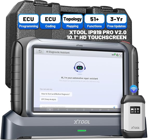 XTOOL IP919 PRO ECU Programming OBD2 Scanner, ECU Coding, Topology Mapping, 4000+ Bidirectional Controls, All System, 51+ Resets, AI-Assisted, Pre/Post Scan, PMI, ADAS, 3-Year Free Updates
