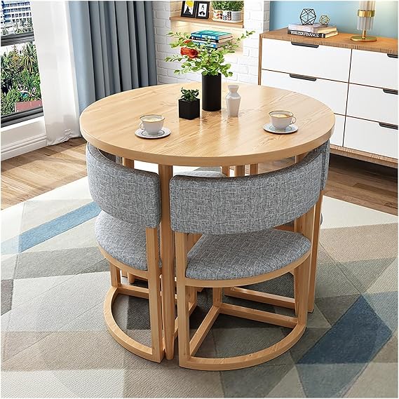 Modern Round Dining Table Set For 4, Conference Room Table Set With Chairs, Casual Coffee Table Set, Negotiation Table And Chair, Breakfast Table For Kitchen Office Living Room Apartment(Light gray)