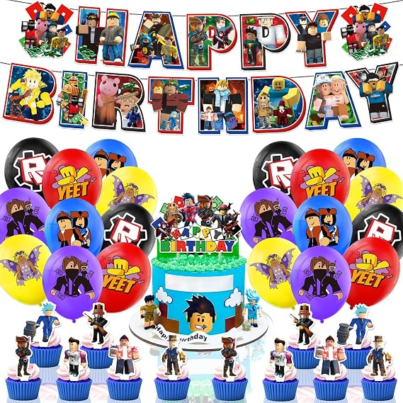 Party Supplies Roblox Birthday Party Decorations Banner, Balloons, Ribbon, Cake Toppers, Cupcake Toppers, Cake Decorations