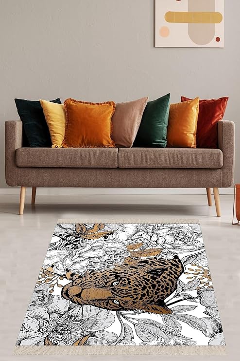 Ontheclouds Kaplan Desenli Leopar Desenli Çiçekli Dijital Baskı Yıkanabilir Kaymaz Taban Salon Halısı Ve Yolluk, 60 x 120