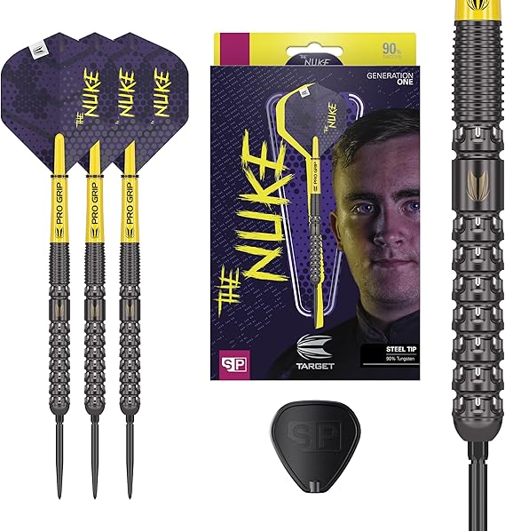 Target Darts Luke Littler G1 Steel Tip Swiss Point Darts, 90% Tungsten Dart, 22G/23G/24G | Generation 1 Steel Tip Dart, Player Edition Swiss Points Dart Sets with Tool, Pro Grip Shafts & No.2 Flights