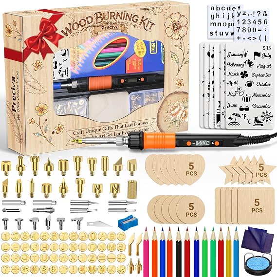 Pyrography Kit by Preciva,142PCS Wood Burning Pen Set with Digital Display