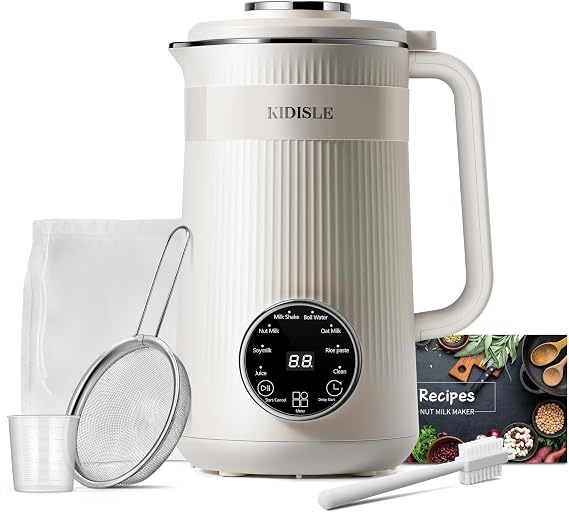 8 in 1 NutMilk Maker Blender, 32oz Homemade Almond, Oat, Coconut, Soy, Plant Based Beverages, Automatic Soybean Milk Machine with Delay Start/Keep Warm/Boil Water, White
