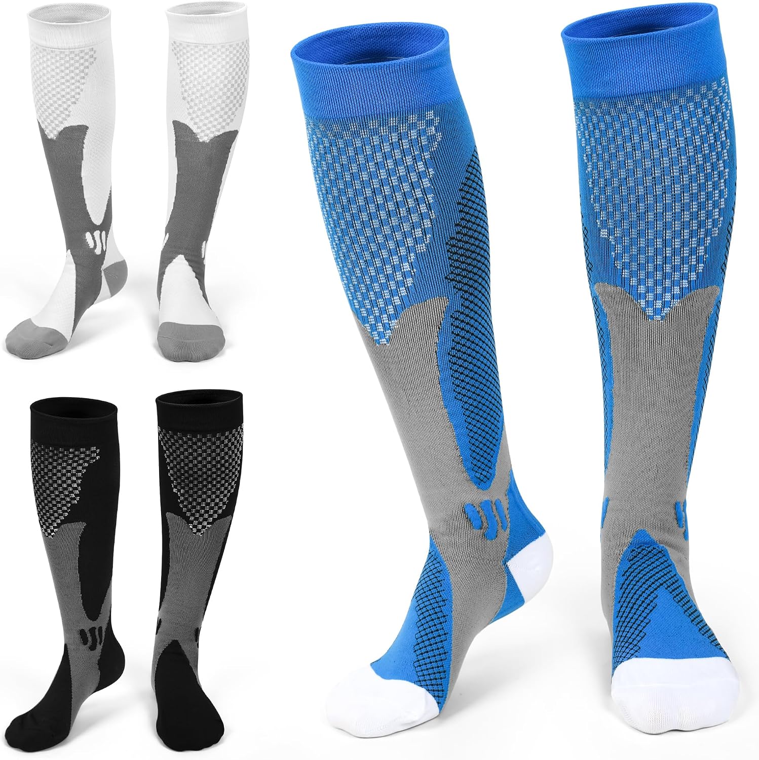 FEISIGE 3 Pair Compression Socks, Circulation 20-30 mmhg Compression Stockings, Flight Socks, Knee High Knee High Varicose Veins Socks for Running Nursing Flight Travel
