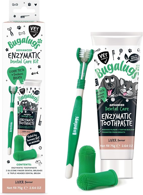 Bugalugs Dog and Cat Toothbrush and Paste Kit - Teeth Cleaning and Breath Freshener