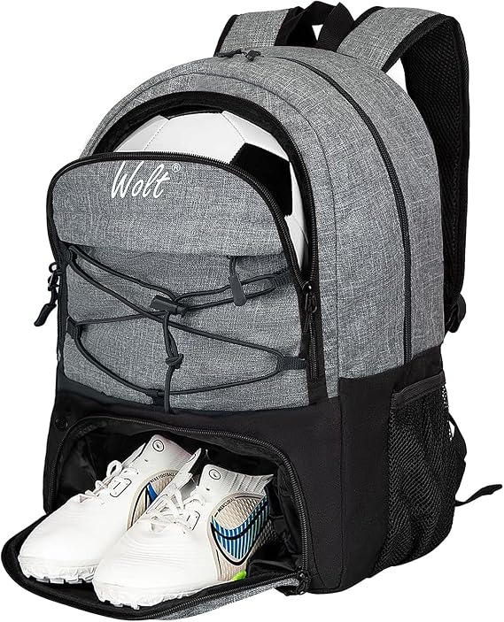 WOLT Soccer Backpack Soccer Bag with Ball Holder & Shoes Compartment, Sport Equipment Bags for Football, Basketball, Volleyball, Gym