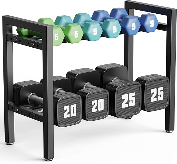 Dumbbell Rack 2-Tier 20" Length Adjustable Weight Rack for Home Gym Dumbbells and Kettlebells Racks Only