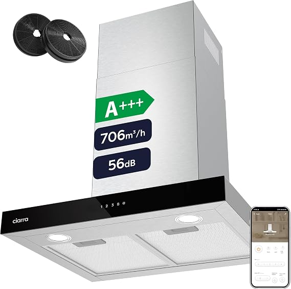 CIARRA CBCS6102 60cm Cooker Hood Class A+++ 706m³/h, WIFI APP Touch Control [Energy Class A+++]