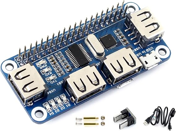 4 Ports Raspberry Pi USB Hub Hat for Raspberry Pi 4B/3B+/3B/2B/B+/A+/Zero/Zero W with 4 USB Ports, Supports USB 2.0/1.1 Onboard USB to UART Onboard Multi Indicator