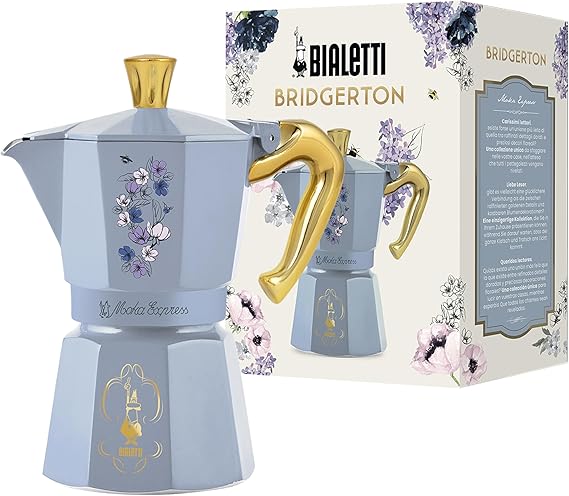 Bialetti Moka Express Bridgerton 6 Cup, Anti-scald Handle, Not Suitable for Induction, 6 Cups (270 ml), Aluminium