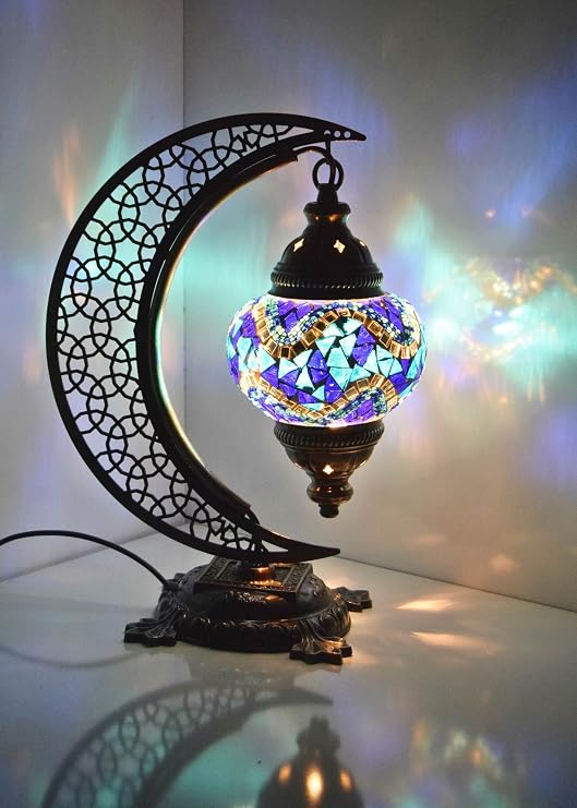 Türk Mozaik Masa Lambası Hilal,Osmanlı Abajur Otantik Lamba, Mozaik Masa Lambası, Model13