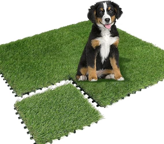 Qingbei Rina Artificial Grass Tiles Interlocking, 9 Packs- 0.9m x 0.9m