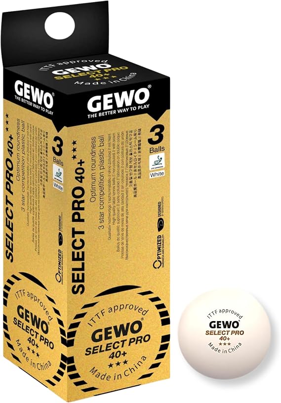 GEWO Select PRO Table Tennis Balls - 3 Star Table Tennis Ball Made of Plastic 40+ with Seam - ITTF Certified Competition Balls - High-Quality Professional Table Tennis Balls White 40 + mm Diameter