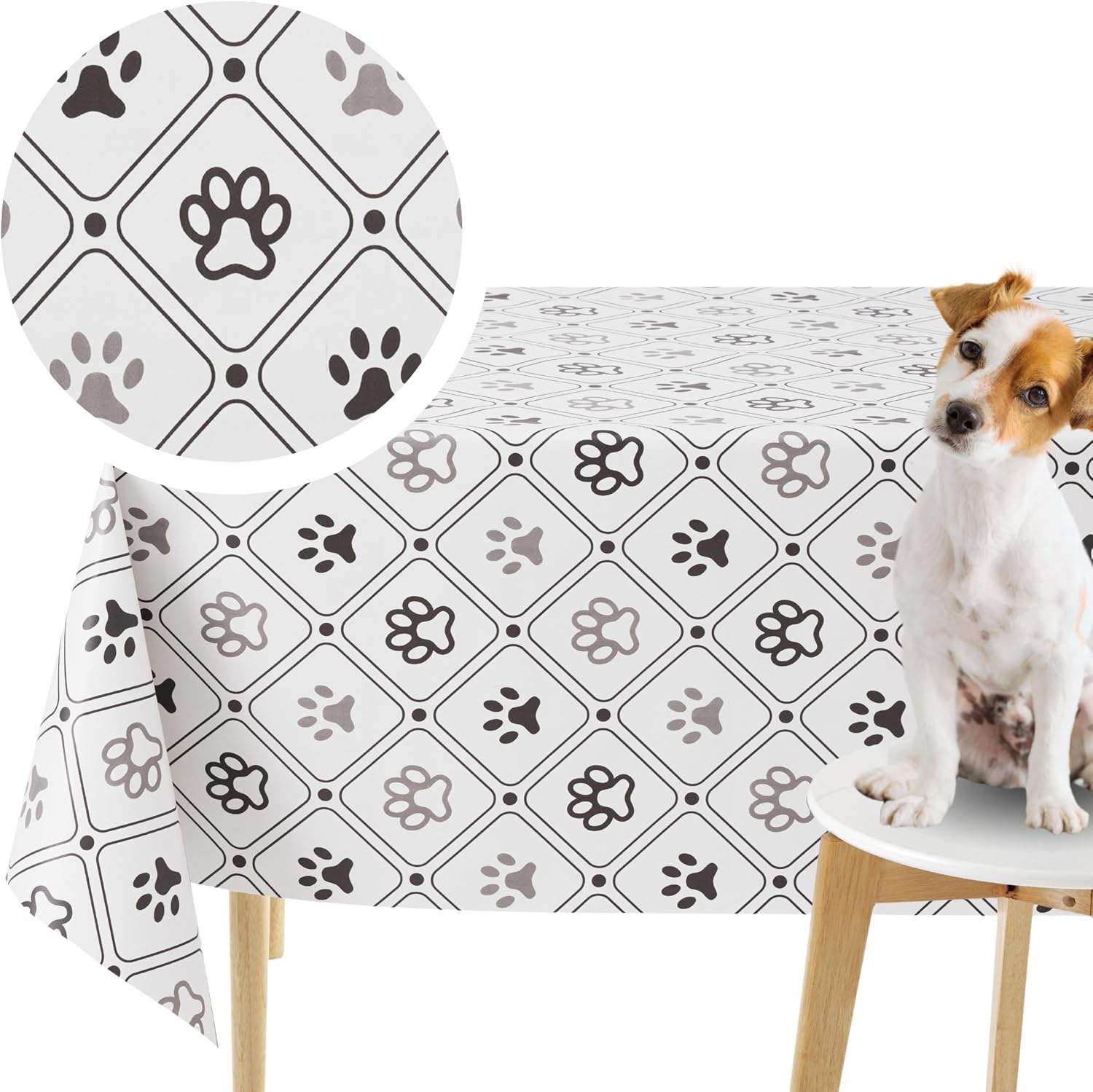 KP HOME Wipe Clean Tablecloth Square 53.9” x 53.9” (137x137cm) - Plastic Table Cloth Wipe Clean for Outdoor Indoor Use - PVC Oil Cloth Table Cover Waterproof Wipeable Vinyl - Paw Parade Design