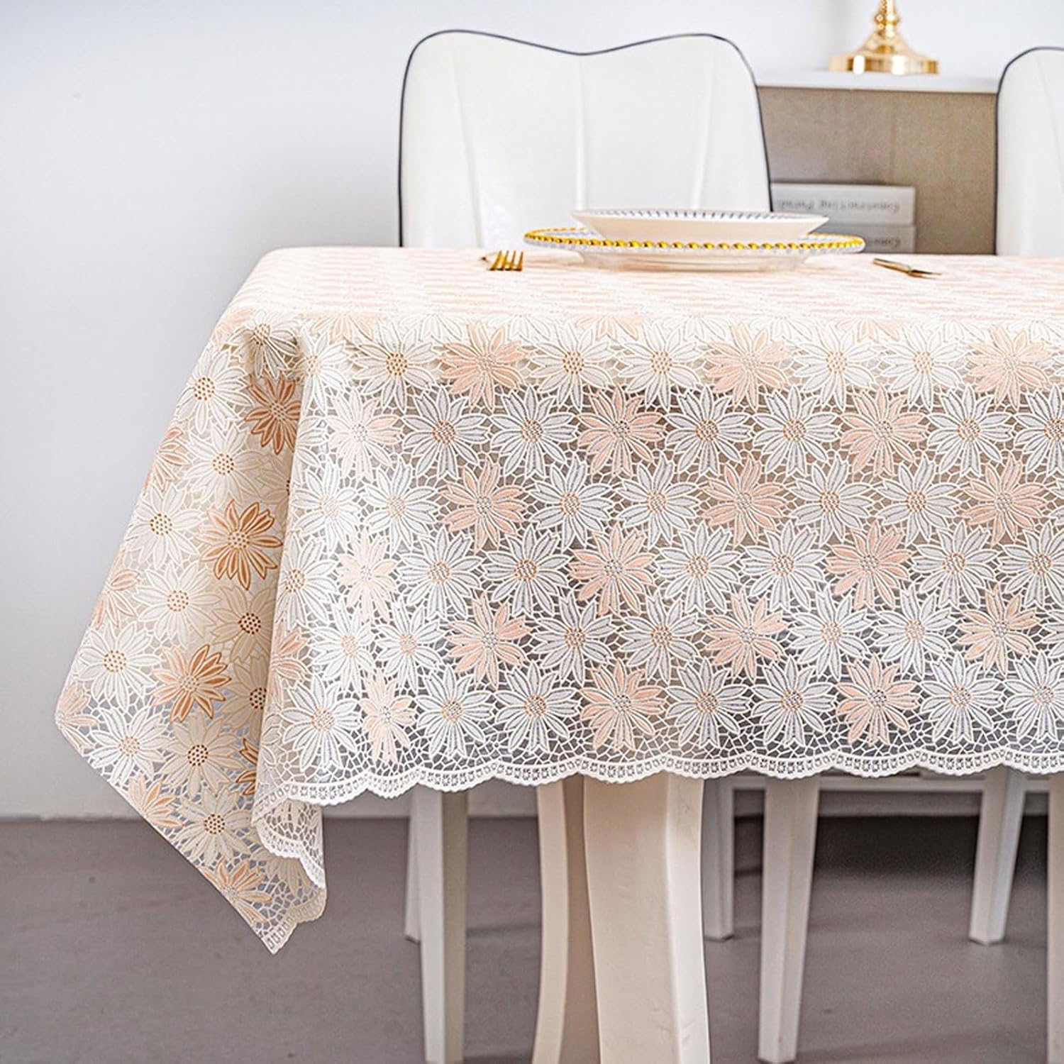 Rectangle Vinyl Tablecloth, Waterproof Heavy Duty Table Cover for Kitchen, Dining Room, 140 x 200 cm (beige-001, 79 * 55(inch) Rectangular)