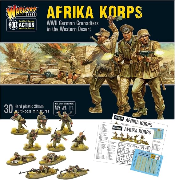 Bolt Action Miniatures - Warlord Games Afrika Korps Infantry Set 28mm Miniatures + Digital The Western Desert - Military Action Figures and WW2 Model Miniatures by Wargames Delivered