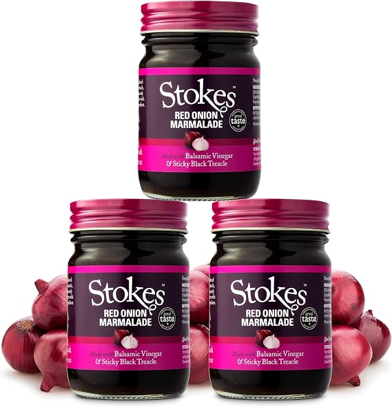 Stokes Red Onion Marmalade 3PK, Perfect Relish For A Cheese Selection, Award Winning Gluten Free Red Onion Marmalade Made With Sticky Black Treacle & Balsamic Vinegar, Sweet & Savoury, 265g Glass Jar