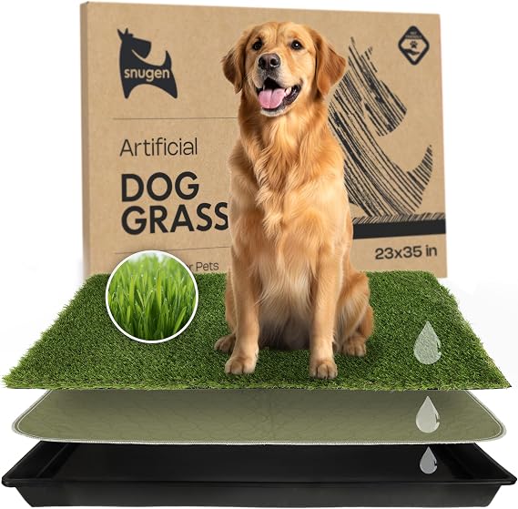 Dog Grass Pad with Tray 23”x35” – Artificial Grass Pad for Dogs Potty with Pee Pads Washable & Puppy Porch Potty Tray – Dog Litter Box Indoor & Outdoor with Pet Turf for Puppy Toilet Training