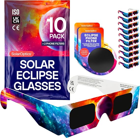 Solar Eclipse Glasses with Phone Filter – ISO 12312-2 & CE & UKCA Certified Sun Viewing Glasses + Smartphone Filter, AAS 2026