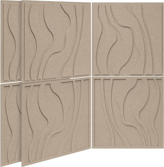 BUBOS Large Acoustic Panels, Pack of 6 – 60 x 60 cm Self-Adhesive Soundproof Wall Panels, Thickened Decorative Sound Absorbing Foam Panels for Studio, Office & Home Cinema – Camel